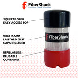 FiberShack - Tube of 2.5mm SC Fiber Optic Dust Caps with Lanyard - 100 Pack - for Devices, Cables and End Faces - SC, ST, FC